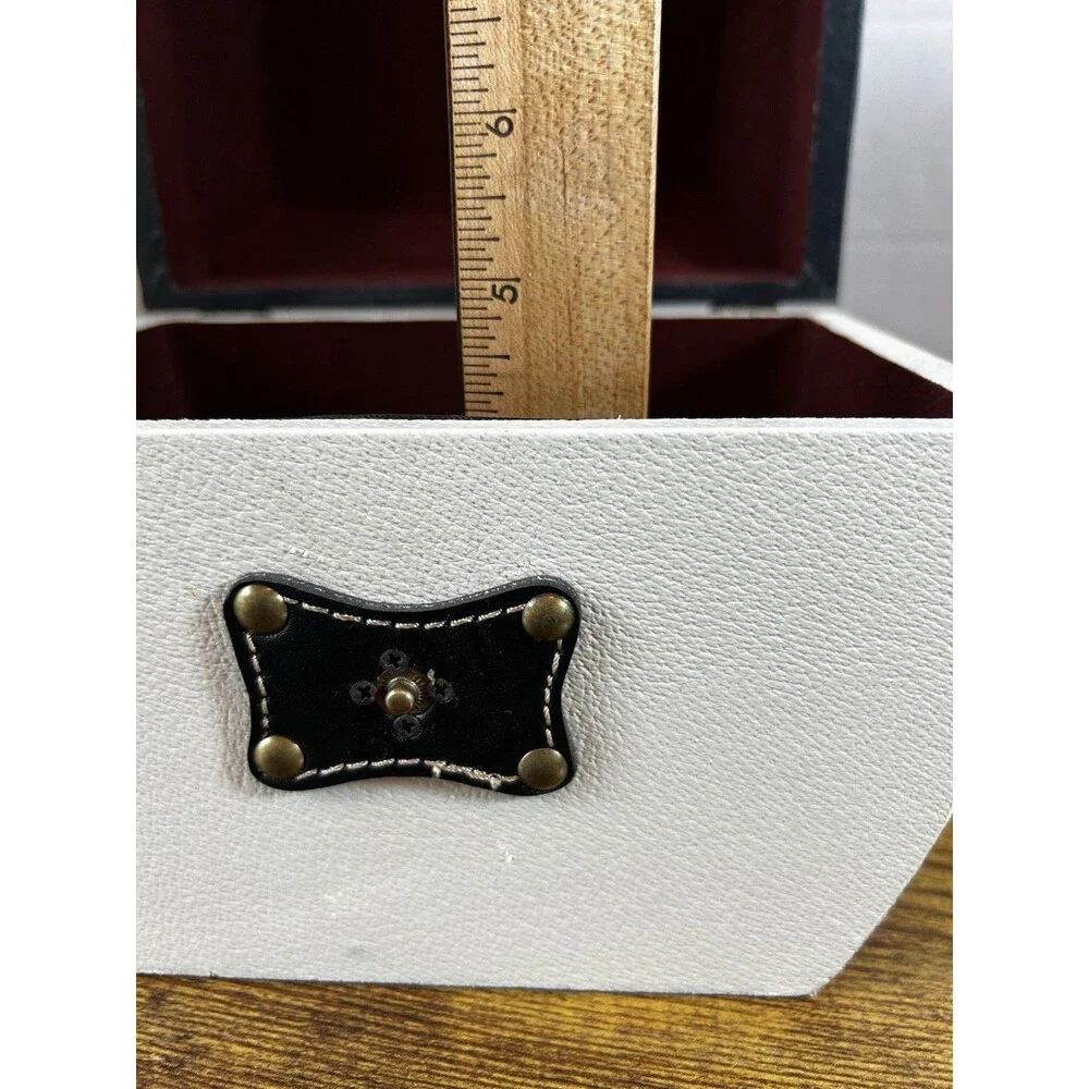 Black White Faux Leather Storage Box Decorative Trunk Case W/ Handle 8X6X7 Vtg